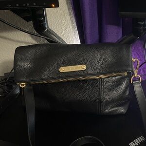 Michael Kors Black Leather Shoulder Bag with Gold Details